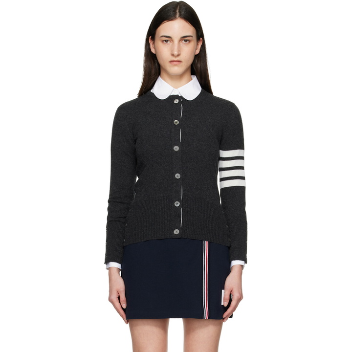 Photo: Thom Browne Gray Classic Cashmere 4-Bar V-Neck Cardigan