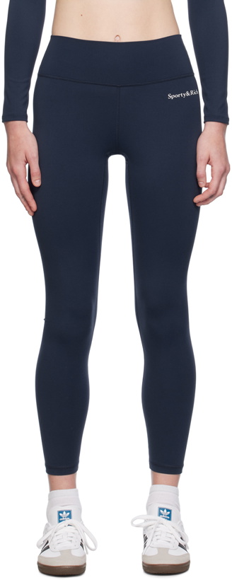 Photo: Sporty & Rich Navy Printed Serif Logo Leggings