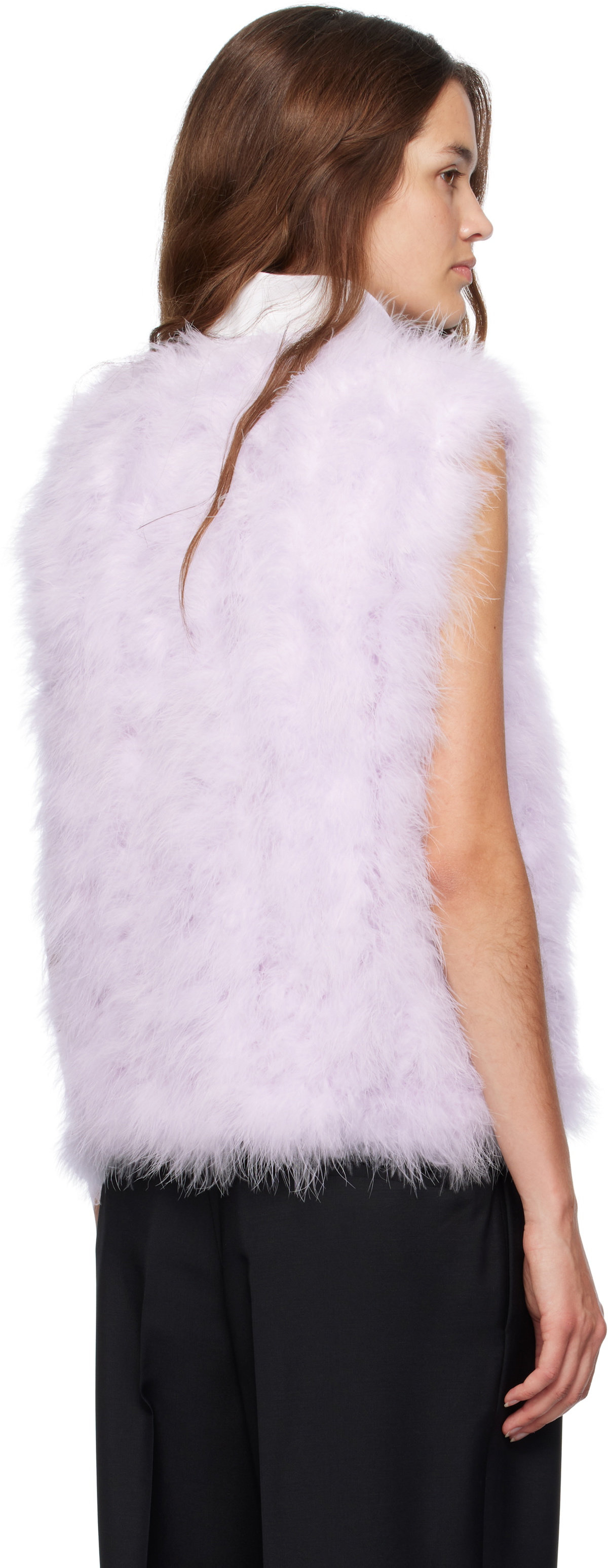 Yves Salomon Purple Cropped Feather Vest