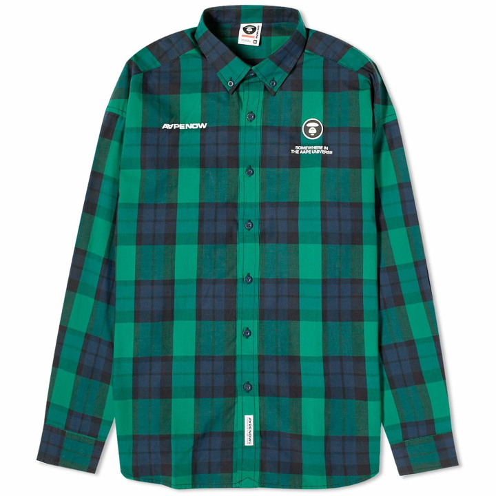 Photo: Men's AAPE Now Checked Shirt in Navy (Green)