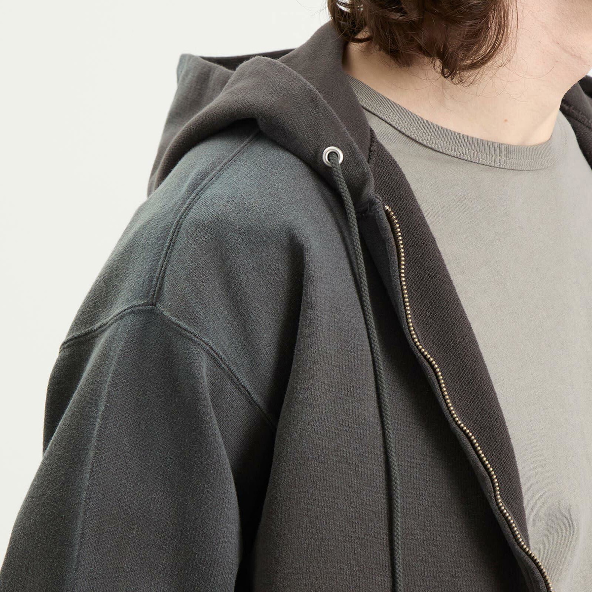 Auralee Men's Zip Up Pima Hoody in Ink Black
