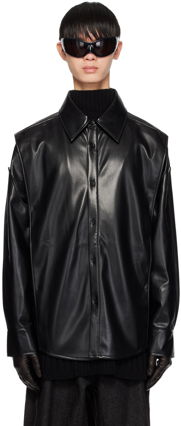 Faux Leather Woven-Patterned Shirt