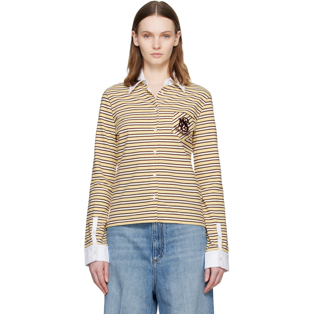 Stella McCartney Yellow Fancy Stripe Crest Polo Shirt