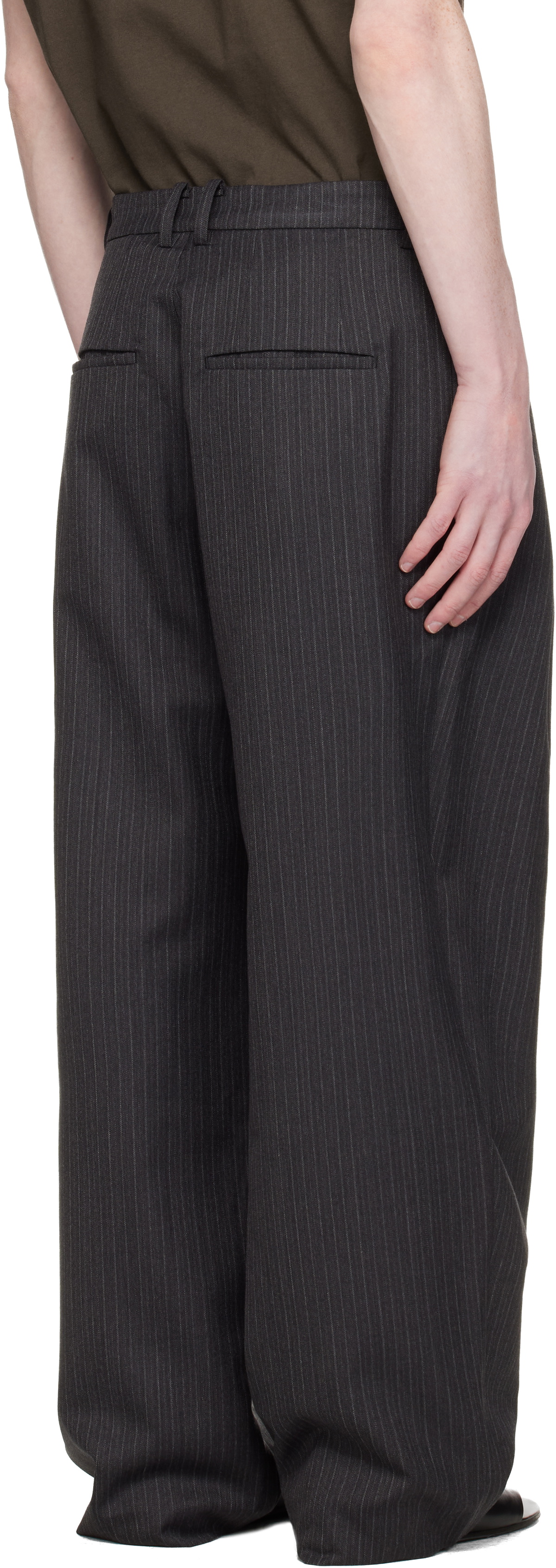 COOR Gray Stripe Wool Blend Pleated Trousers