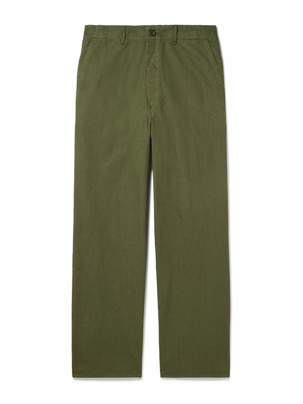 Photo: OrSlow - Straight-Leg Herringbone Cotton Trousers - Green