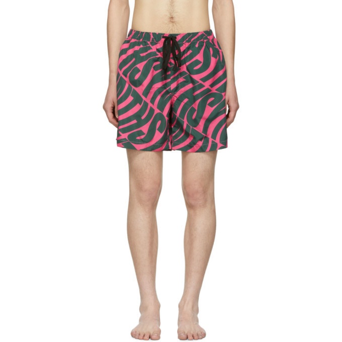 Photo: Double Rainbouu Pink and Green Synth Uuave Night Swim Shorts