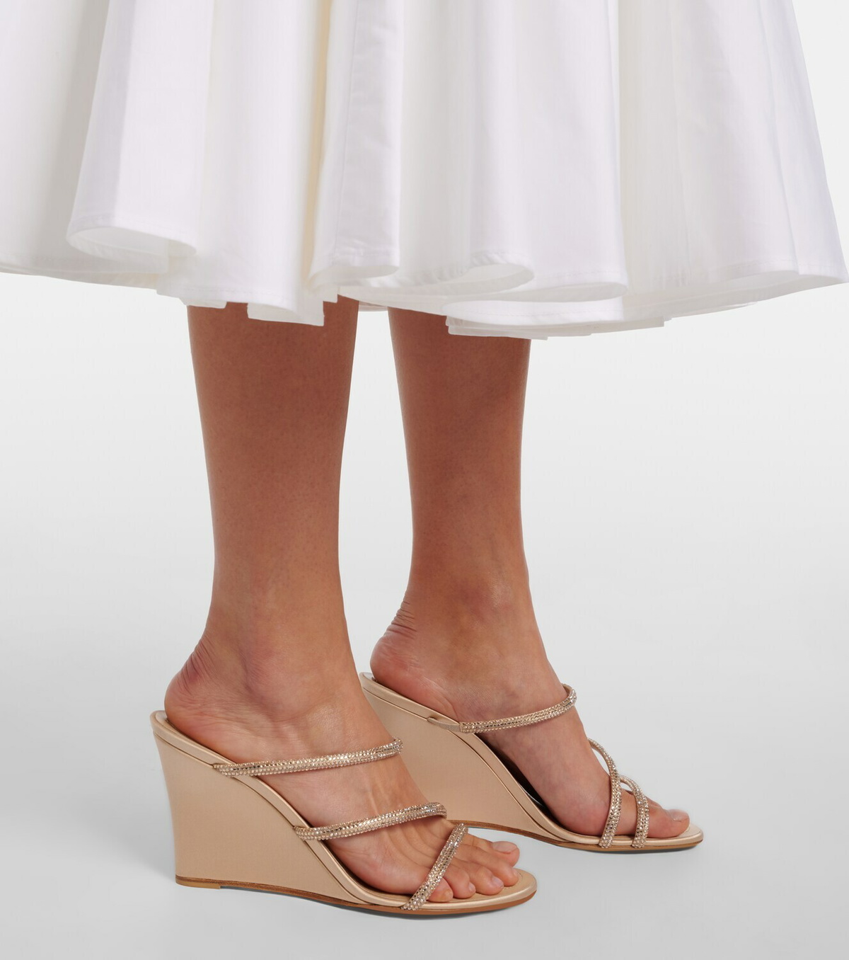 Rene Caovilla Crystal-embellished satin wedges