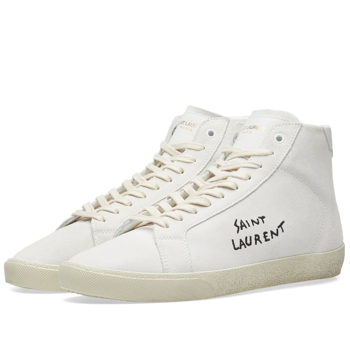 Photo: Saint Laurent SL-06 Mid Signature Nubuck Sneaker Neutrals