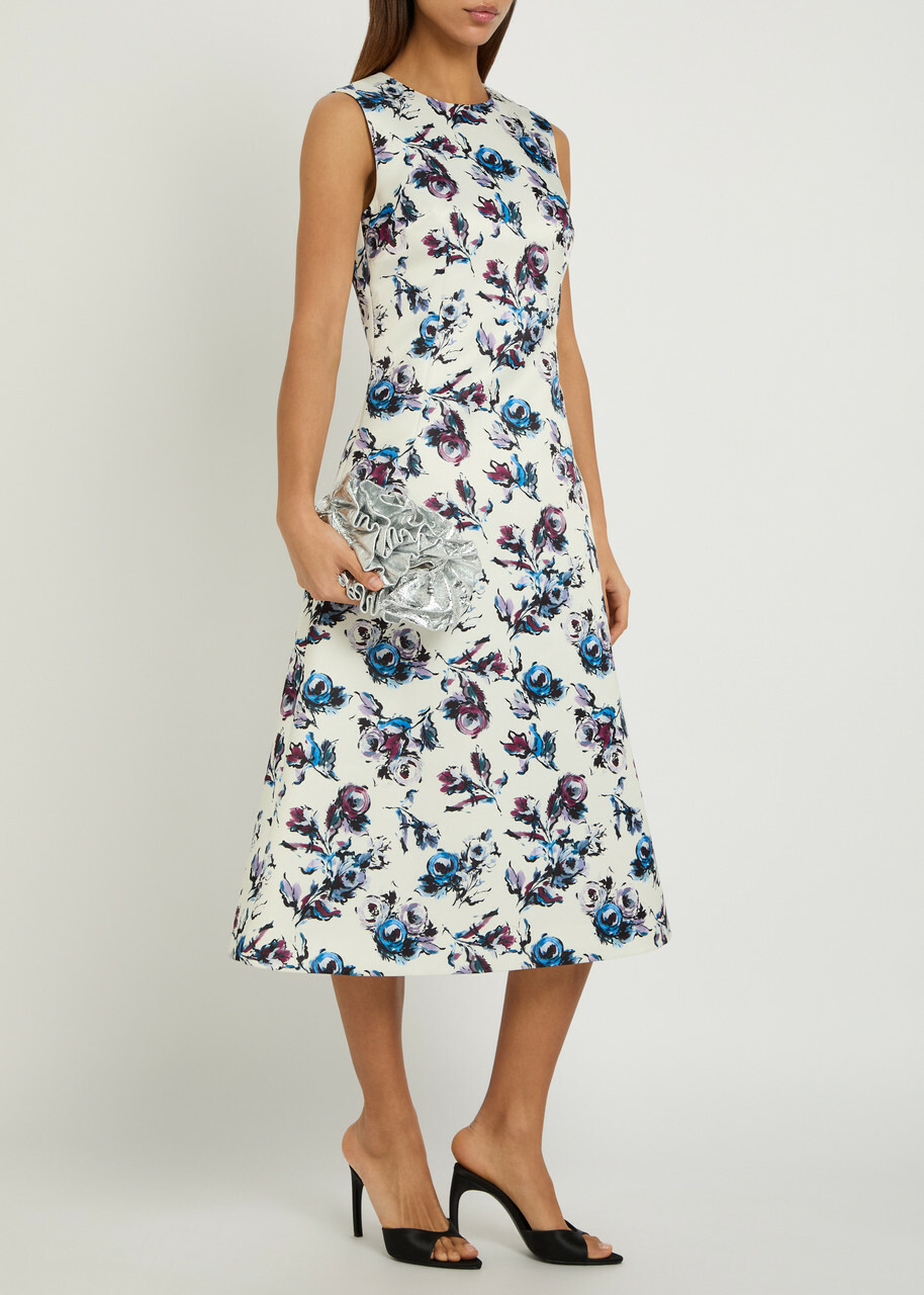 Emilia Wickstead Rumi Floral Satin Midi Dress Purple