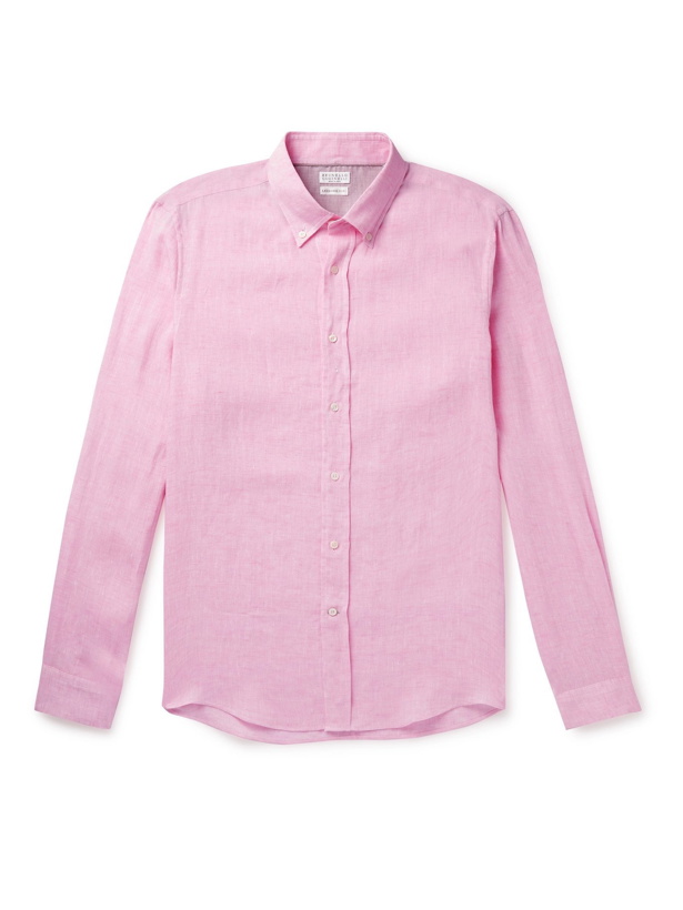Photo: BRUNELLO CUCINELLI - Button-Down Collar Mélange Linen Shirt - Pink - M