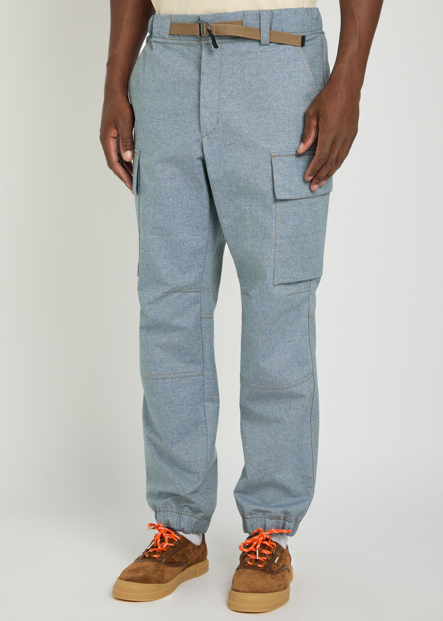 Moncler Grenoble Belted Denim Cargo Trousers Light Blue