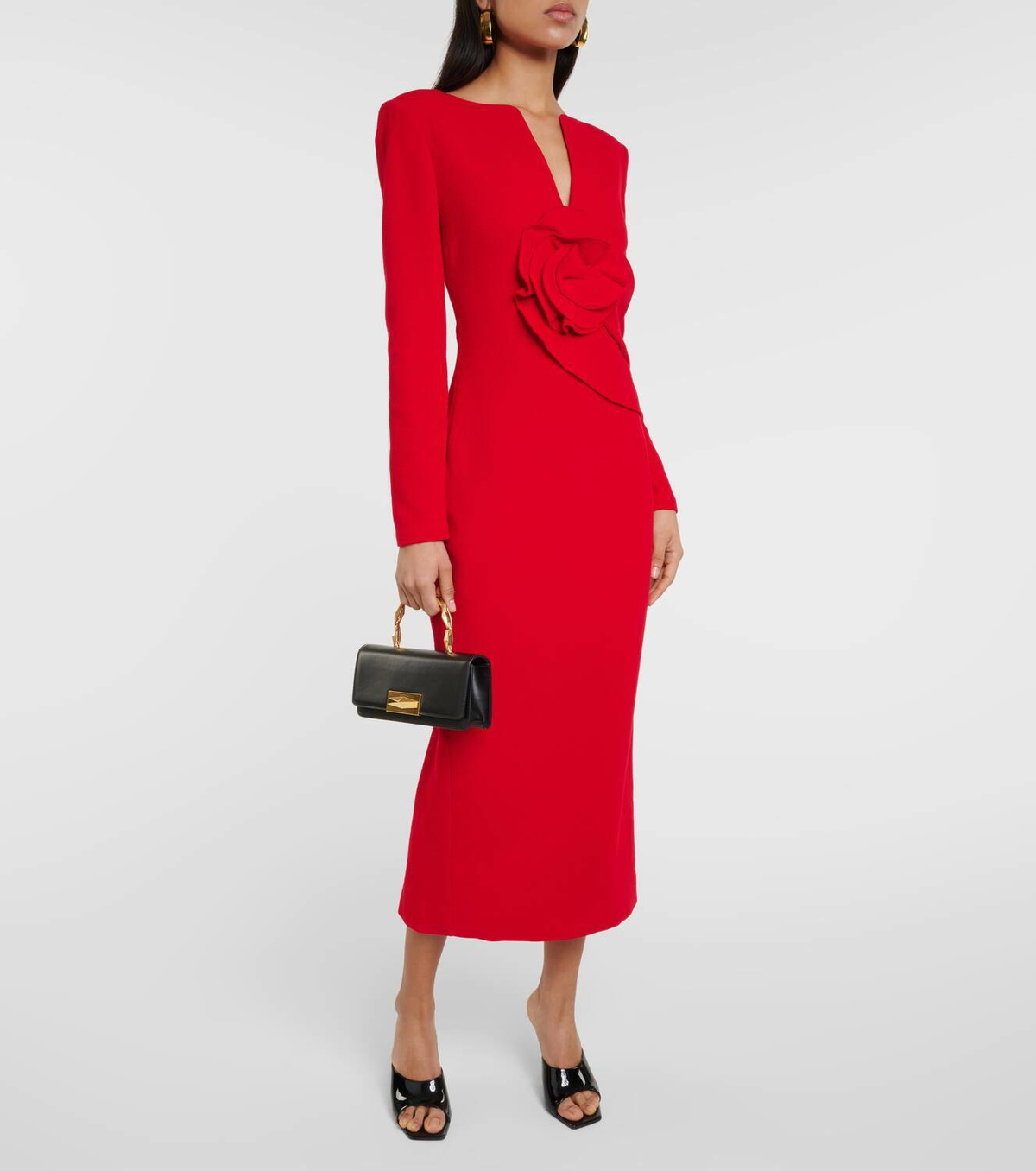 Roland Mouret Floral-appliqu wool crepe midi dress Roland Mouret