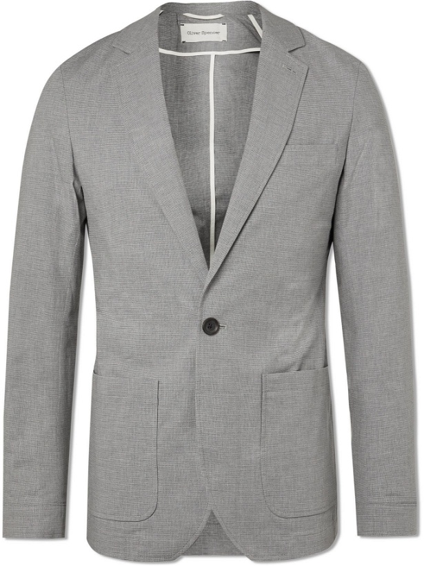 Photo: OLIVER SPENCER - Slim-Fit Unstructured Micro-Houndstooth Cotton-Blend Suit Jacket - Gray