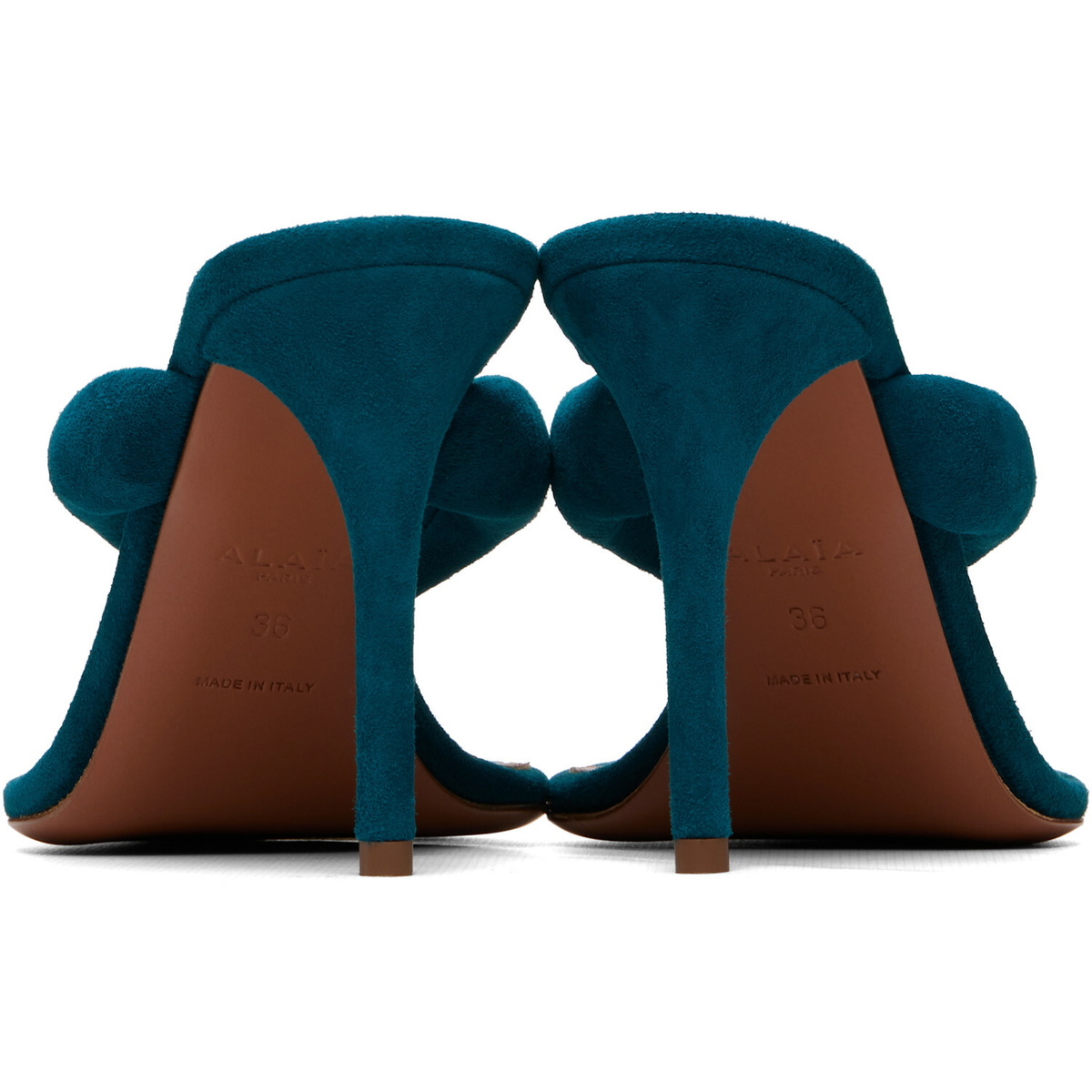 ALAÏA Blue Thong Mule Heeled Sandals