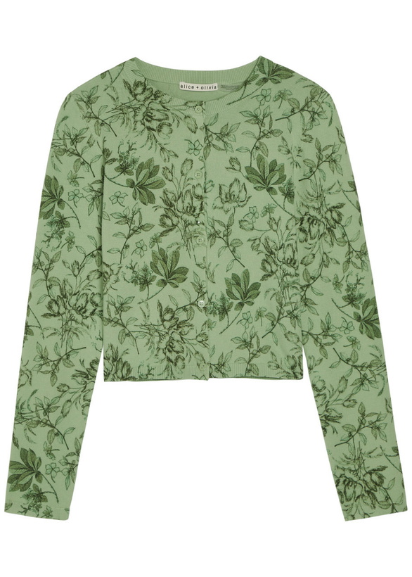Photo: Alice + Olivia Carson Floral Cropped Cotton-blend Cardigan Green