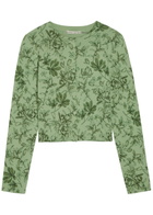Alice + Olivia Carson Floral Cropped Cotton-blend Cardigan Green