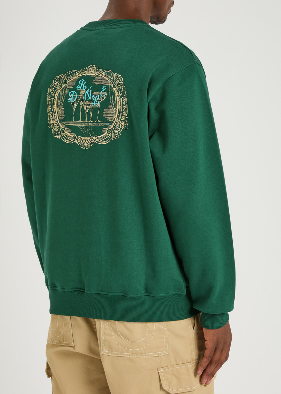 DRÔLE DE Monsieur Le Sweatshirt Plateau Embroidered Cotton Sweatshirt Dark Green