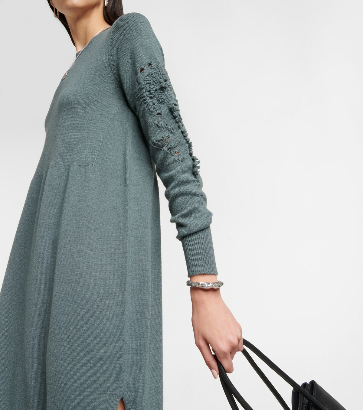 Barrie Embroidered cashmere knit midi dress