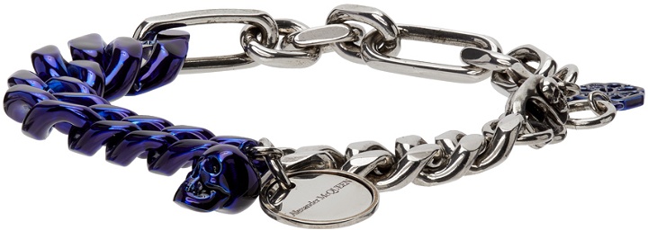 Photo: Alexander McQueen Silver & Blue Chrome Chain Bracelet