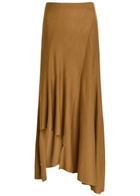Khaite Miranda Ribbed Asymmetric Wool-blend Midi Skirt Camel