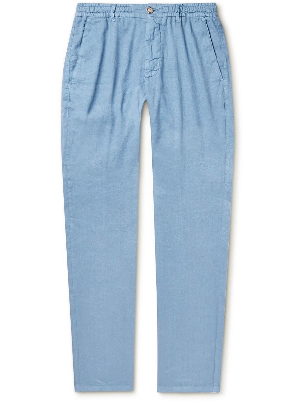Photo: Altea - Downtown Straight-Leg Stretch Linen and Cotton-Blend Drill Trousers - Blue