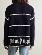 Palm Angels - Crochet-Trimmed Logo-Embroidered Wool-Blend Sweater - Black