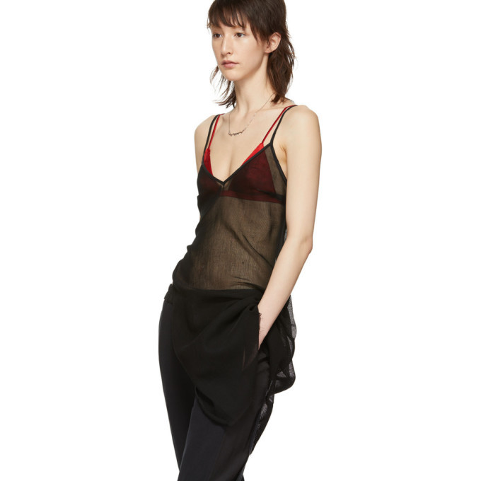 Cotton Mesh Tank Top in Black