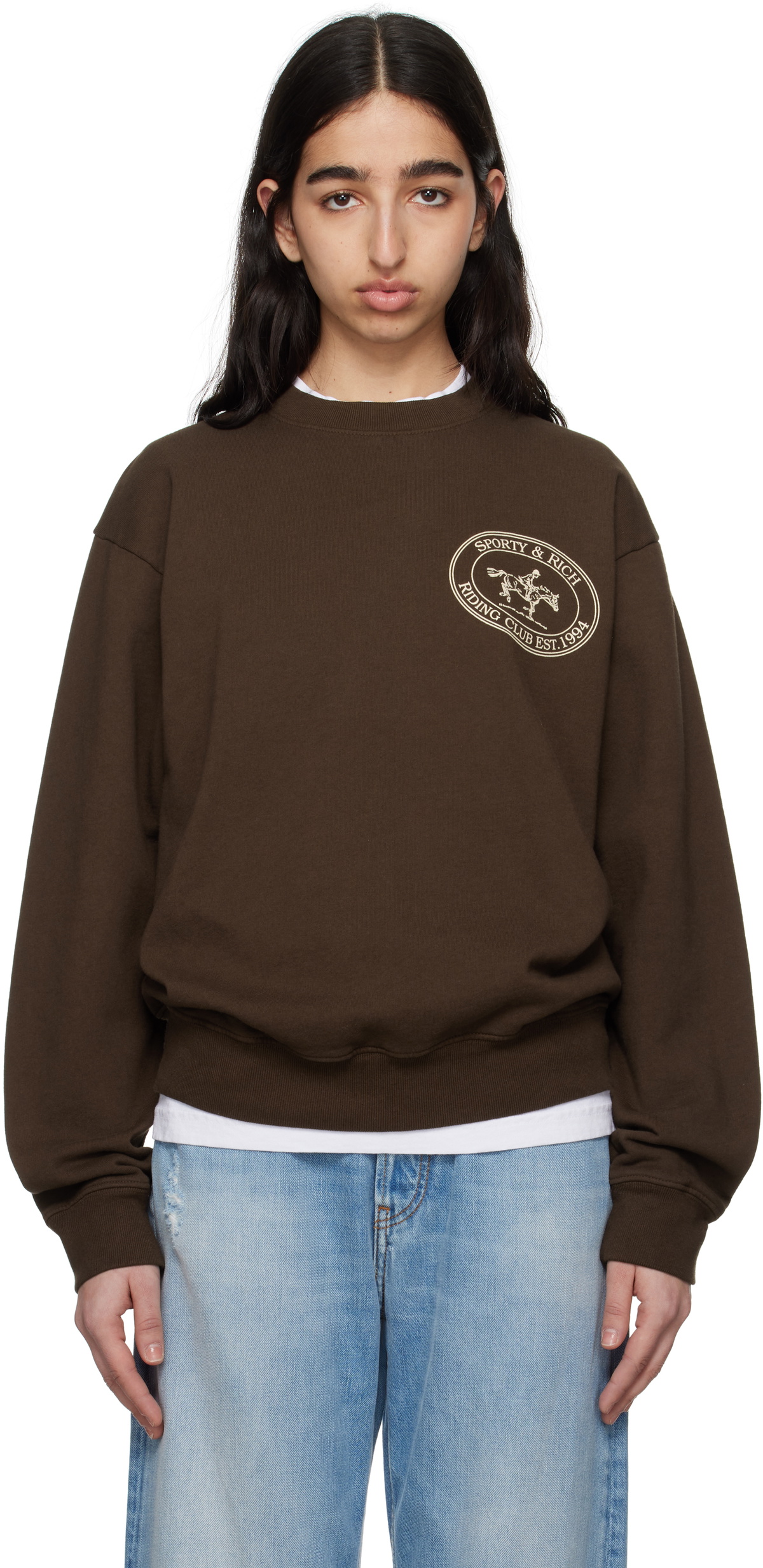 Sporty & Rich Brown 'Riding Club' Crewneck Sweatshirt