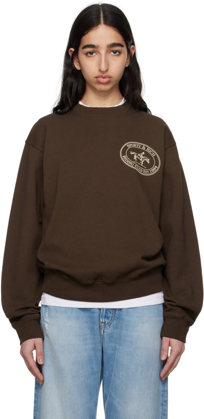 Photo: Sporty & Rich Brown 'Riding Club' Crewneck Sweatshirt