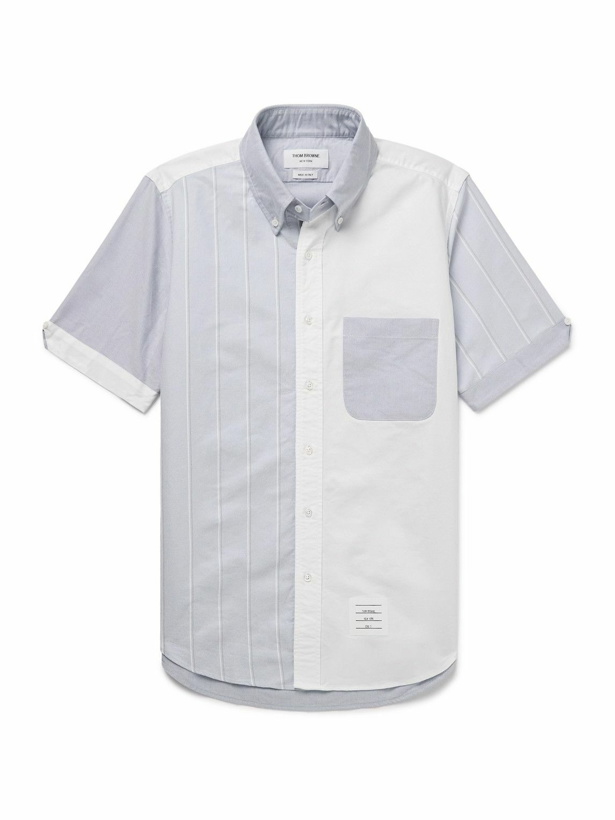Photo: Thom Browne - Fun-Mix Button-Down Collar Panelled Striped Cotton Oxford Shirt - Blue
