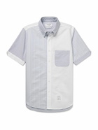 Thom Browne - Fun-Mix Button-Down Collar Panelled Striped Cotton Oxford Shirt - Blue