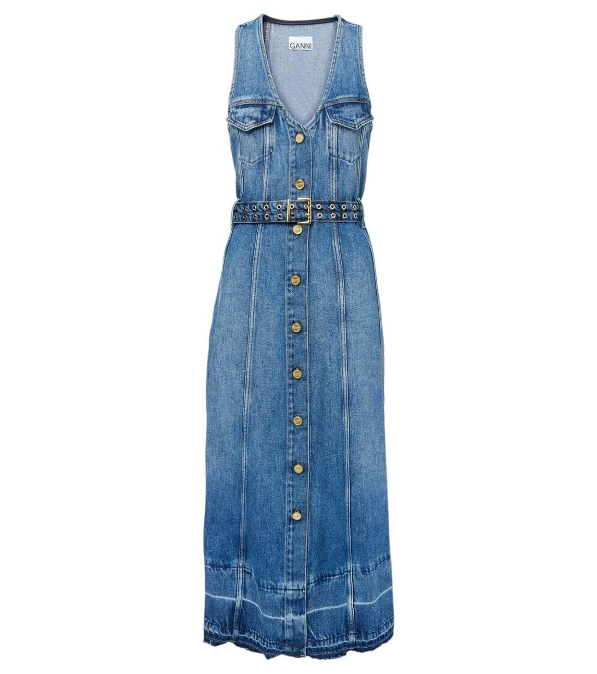 GANNI - Pleated Georgette Smocked Midi Dress GANNI
