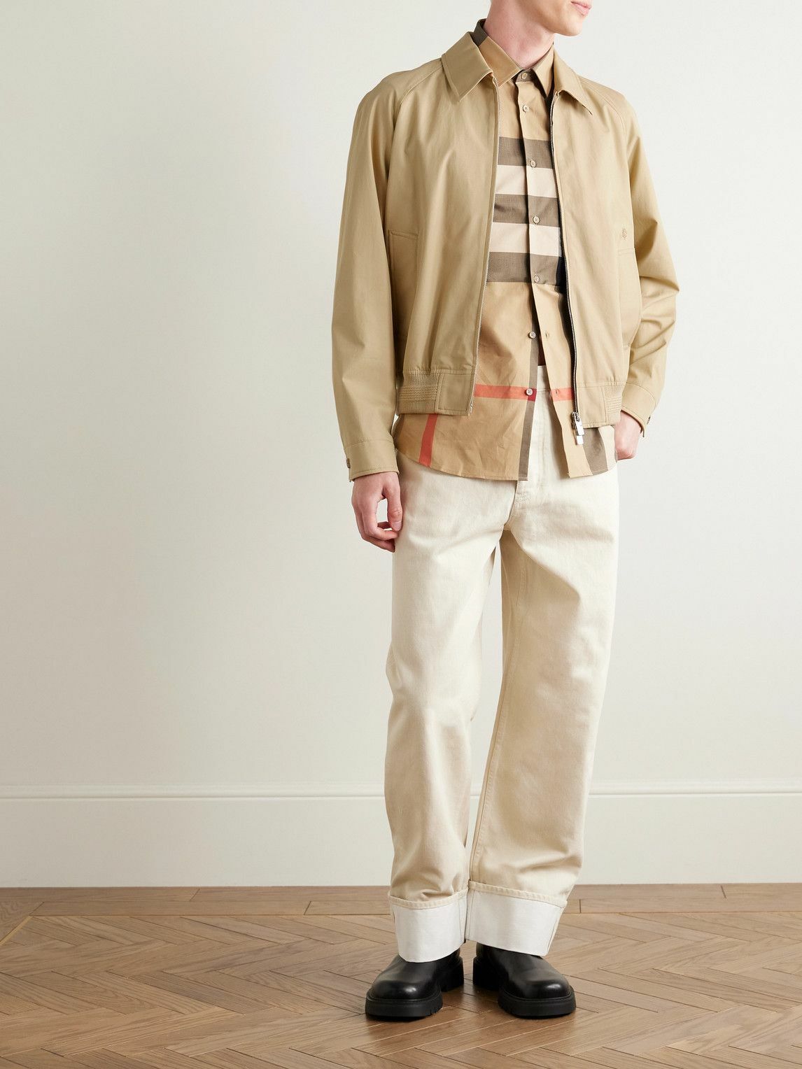 Burberry - Logo-Embroidered Cotton-Twill Harrington Jacket - Neutrals