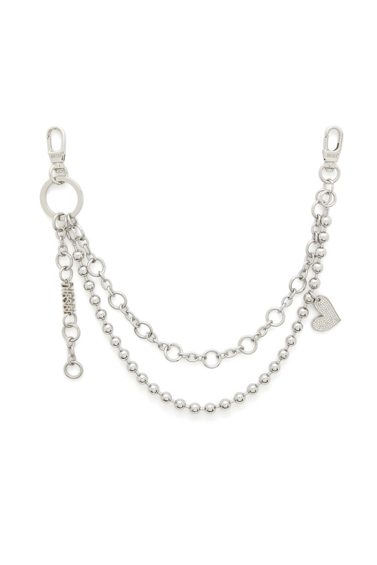 Photo: Diesel Layered chain charm with heart and Diesel pendant - Charms and Keyrings Womens in Silver