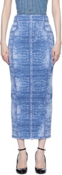 Balmain Blue Denim Effect Knit Midi Skirt