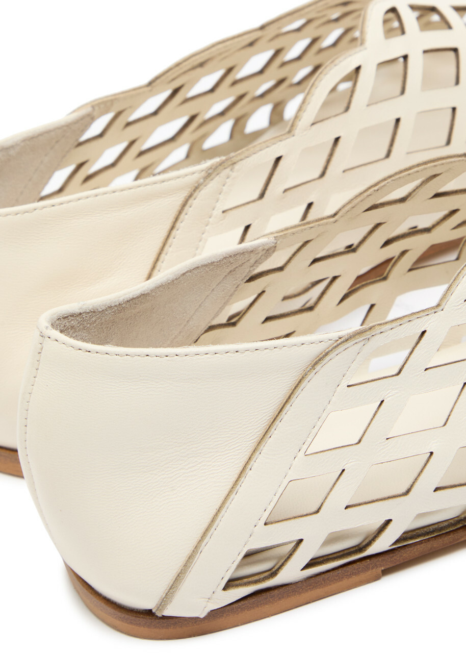 Gia Borghini Peek-a-boo Leather Ballerina Flats White