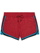 DOLCE & GABBANA - Slim-Fit Short-Length Stripe-Trimmed Swim Shorts - Red