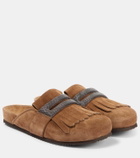 Brunello Cucinelli Fringed suede slippers