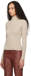 Courrèges Beige Reedition Rib Knit Mock Neck Sweater