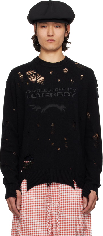 Photo: Charles Jeffrey LOVERBOY Black Distressed Logo Sweater