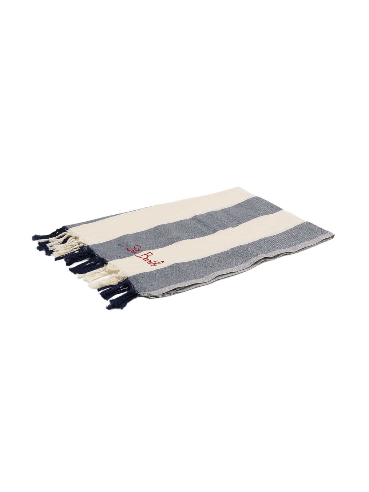 MC2 Saint Barth Light Cotton Beach Towel Fouta With Navy Blue Striped Print