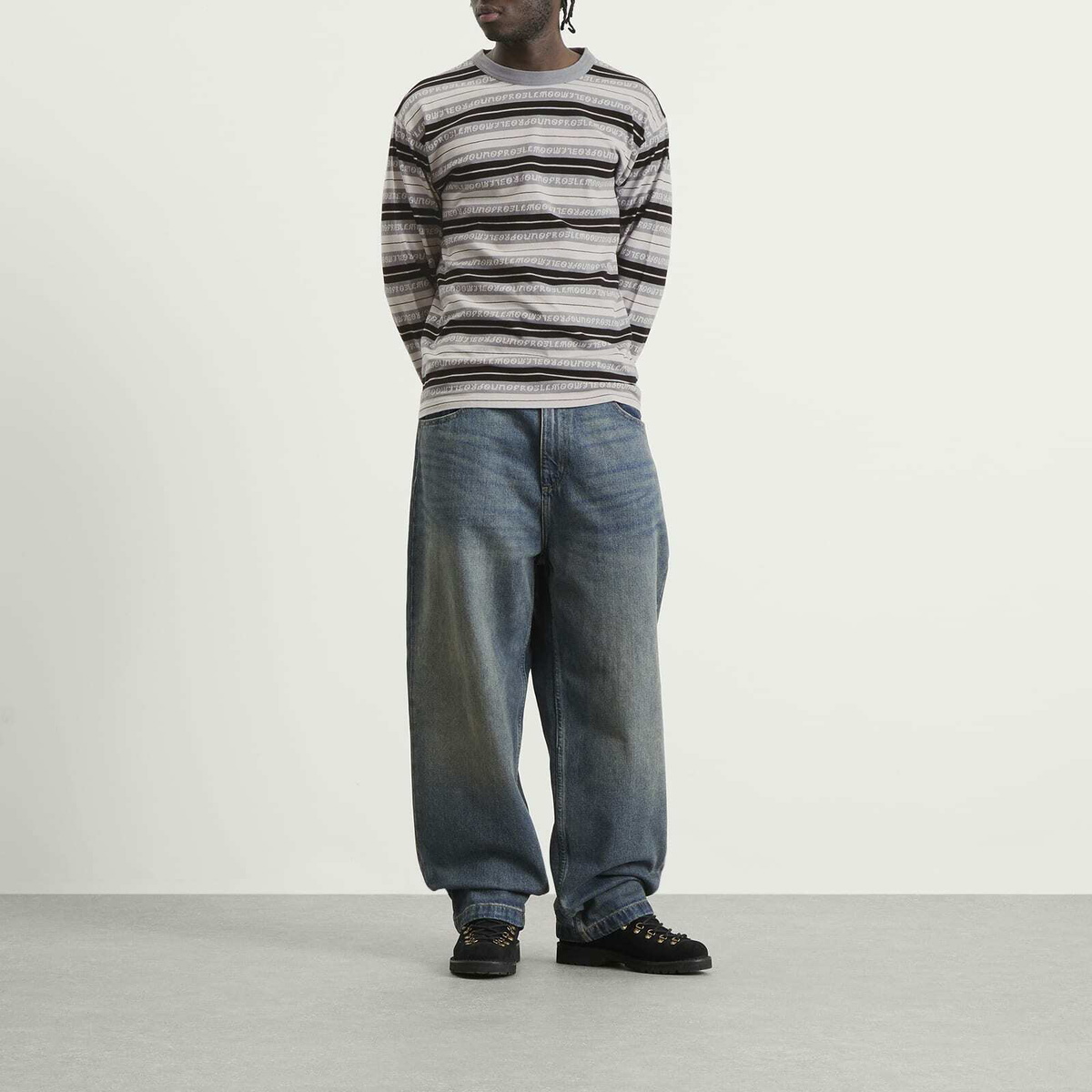 No Problemo Men's Jacquard Stripe Long Sleeve T-Shirt in Black