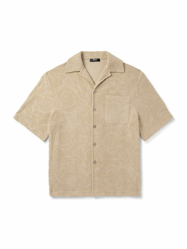 Photo: Versace - Camp-Collar Cotton-Terry Jacquard Shirt - Neutrals