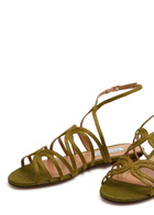Aquazzura Serenade Raffia Sandals Khaki