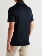 GIORGIO ARMANI - Slim-Fit Mélange Silk and Cotton-Blend Polo Shirt - Blue