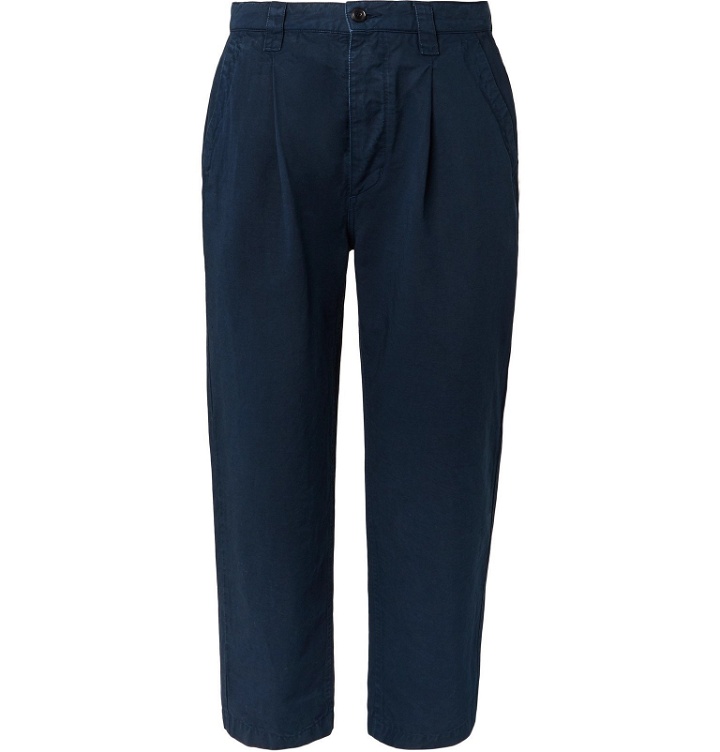 Photo: Albam - Wide-Leg Pleated Linen and Cotton-Blend Trousers - Blue