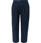 Albam - Wide-Leg Pleated Linen and Cotton-Blend Trousers - Blue