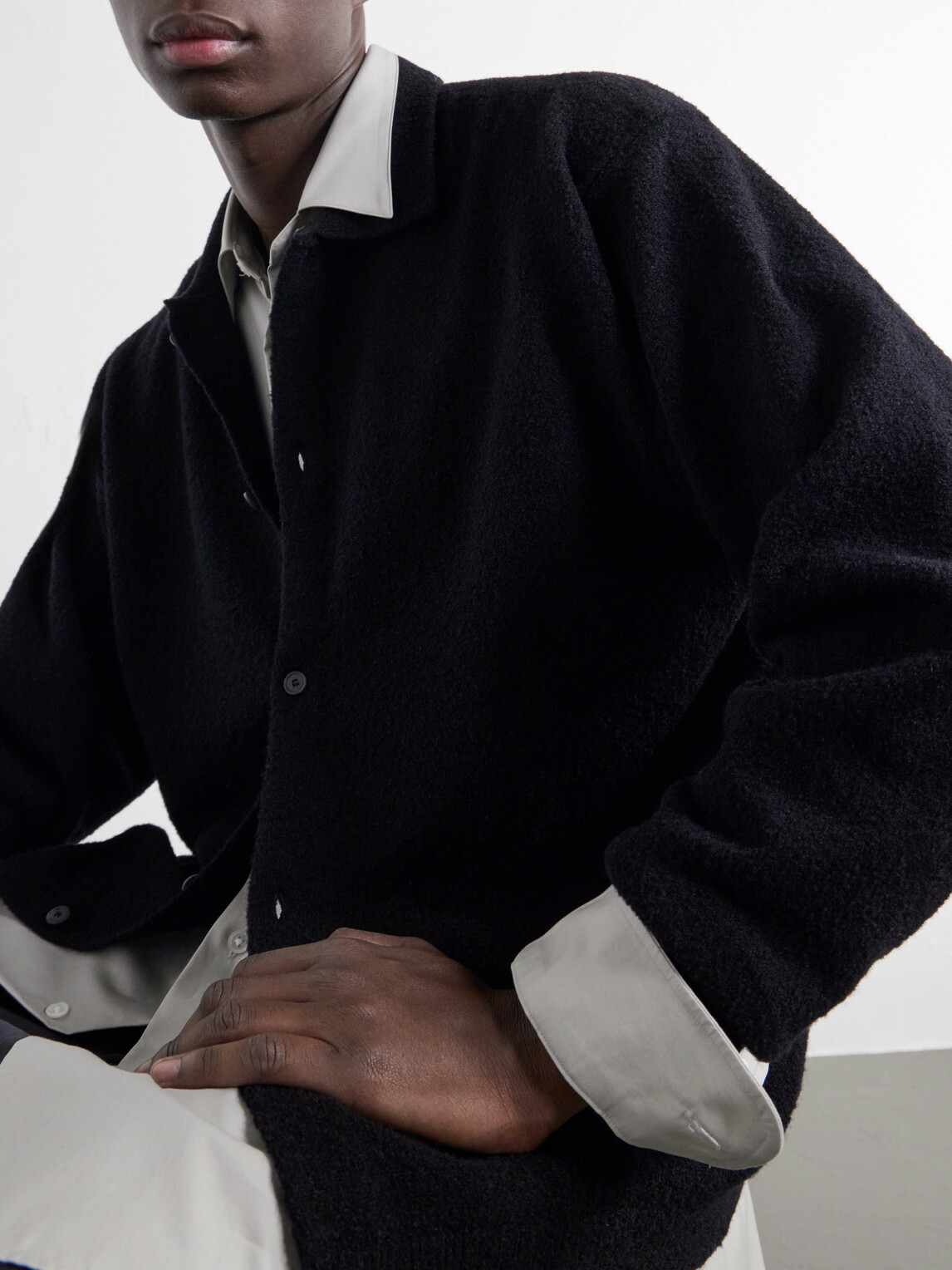 ATON - Wool-Blend Bouclé Cardigan - Black