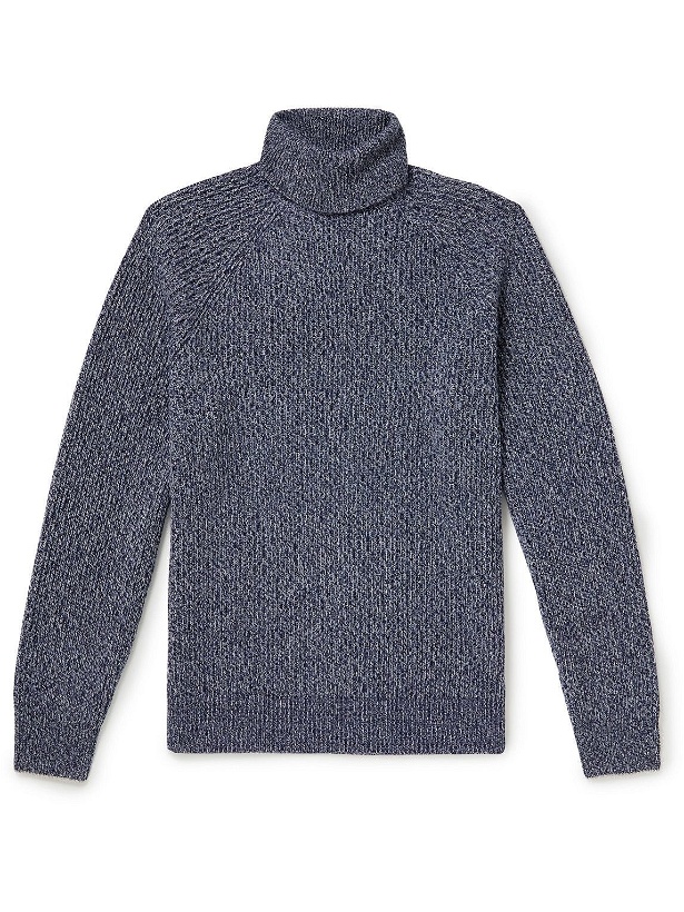 Photo: Brunello Cucinelli - Ribbed Virgin Wool, Cashmere and Silk-Blend Rollneck Sweater - Blue