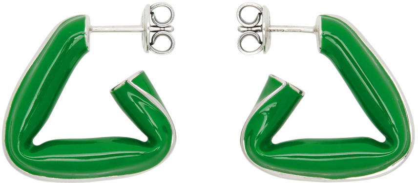 【BOTTEGA VENETA】Enamel Hoop Earrings Green Bottega Veneta Green Enamel Triangle Hoop Earrings Bottega